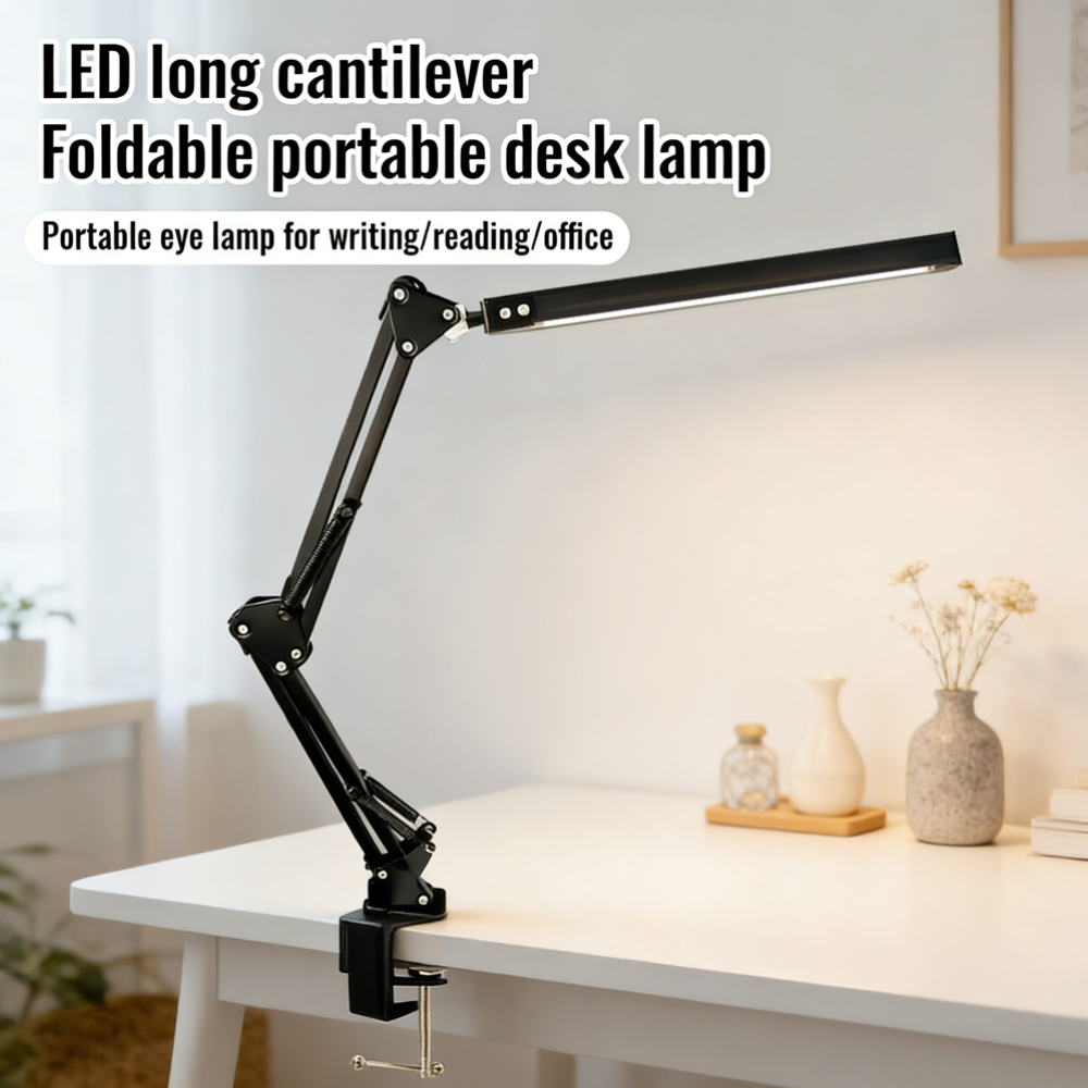 Led-bureaulamp met klem, 5/10w verstelbare zwenkarmen, 3 lichtstanden , 10 helderheidsniveaus, oogvriendelijk voor kantoor/studie/lezen.