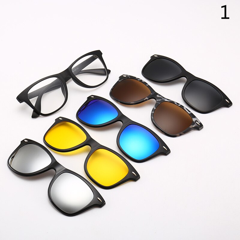 5 Pcs Magnetische Clip Zonnebril Mannen En Vrouwen Bril Met Gepolariseerde Brillen Bijziendheid Optische Reading Frame Met Pakket: 1