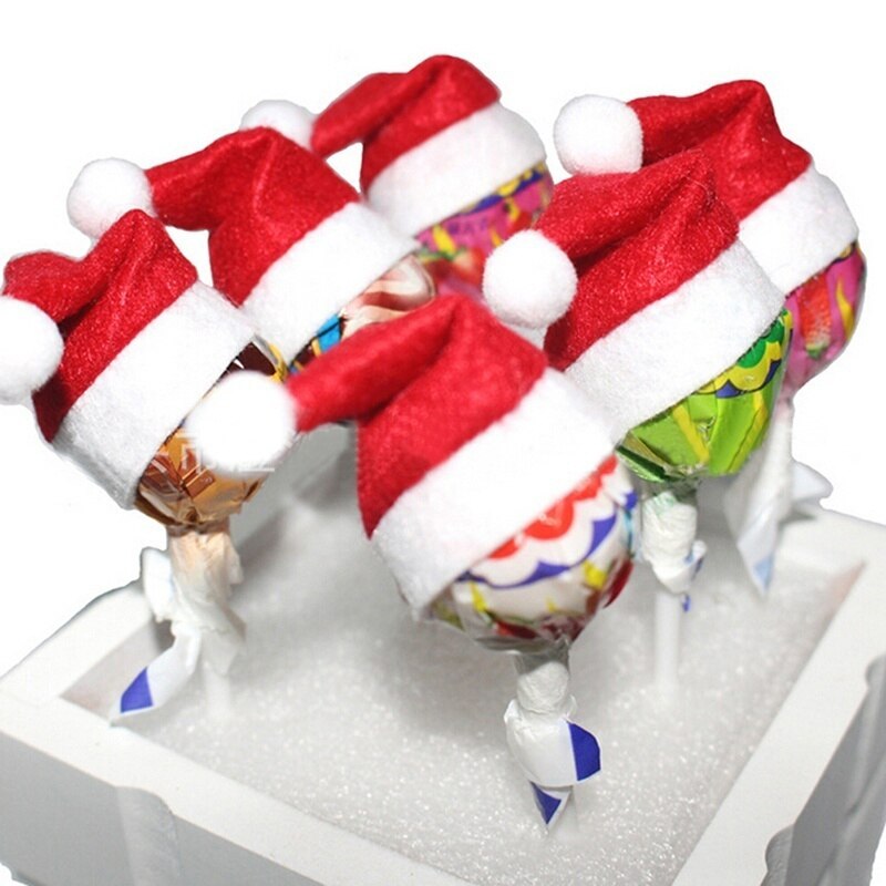 10 stks/partij DIY Fles Cap Kerstman Hoed Candy Lollipop Cover Mini Kerst Hoeden Thuis Diner Party Xmas Decoratie Kids speelgoed