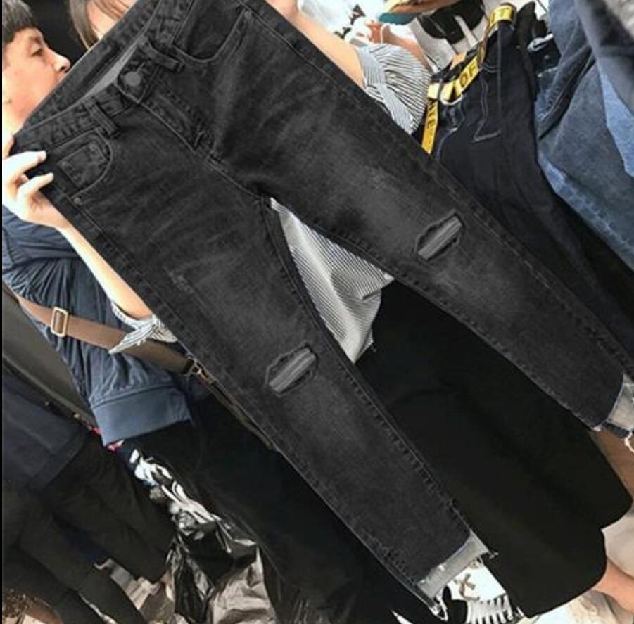 Kvinder denim skinny bukser ripped jeans til kvinder huller vintage pencil bukser høj elasticitet stretch bukser: M / Sort