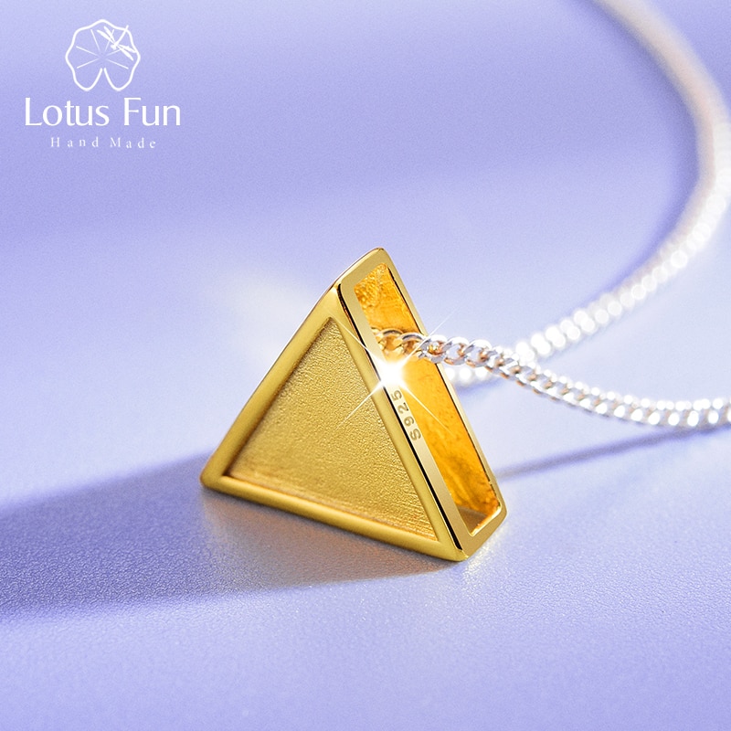 Lotus sjov ægte 925 sterling sølv minimalisme stil geometrisk trekant fine smykker vedhæng uden halskæde til kvinder