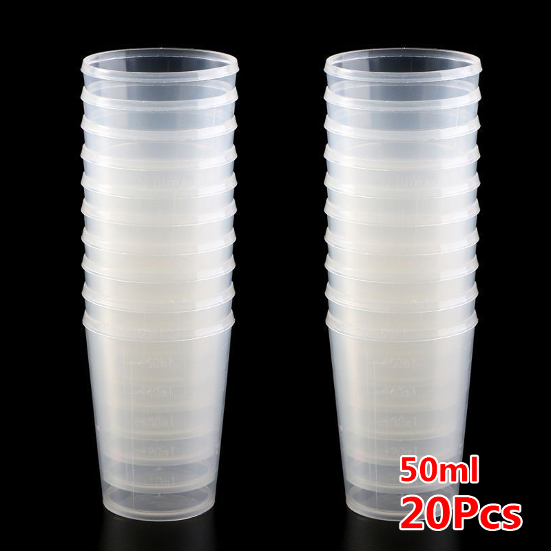 20pcs 15/30/50ml Transparent Plastic Measure Cups Measuring Liquid Cup Container: 50ml