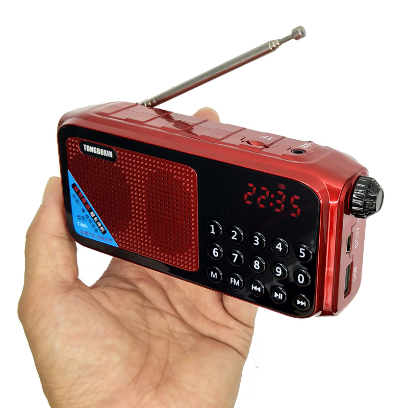 T -889 bærbar radio 70-108 mhz håndholdt digital fm usb tf tidsur  mp3 afspiller højttaler understøtter to 18650 genopladeligt batteri