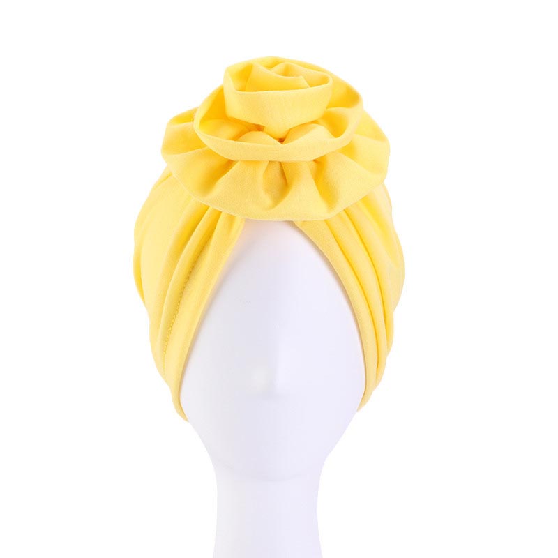 Soild Floral Floral Women Turban Hat bohemian top flower turban african twist headwrap Ladies Hair Accessories India Hat: Yellow