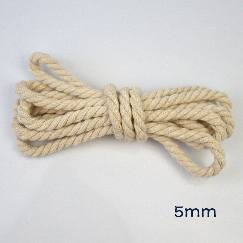 Cuerda de algodón Beige, 100% de algodón grueso, cordones naturales de cáñamo para bolsa, correa para decoración del hogar, accesorios DIY, artesanía de cuerda hecha a mano: 5MM