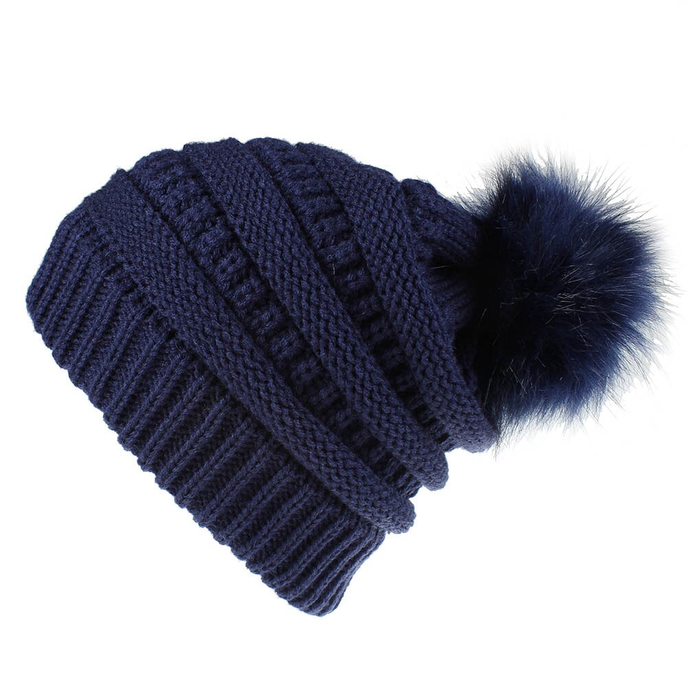 hats for women beanies Winter Wool Ball Hat Women's Knitting Hats Casual Caps Keep Warm Women Turbans: navy