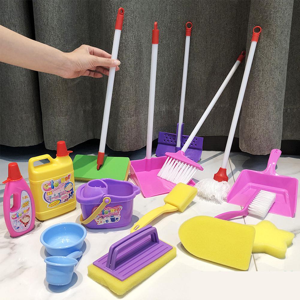Cepillo recogedor de escoba simulada para niños, juego de herramientas de limpieza para niños pequeños, accesorios de limpieza