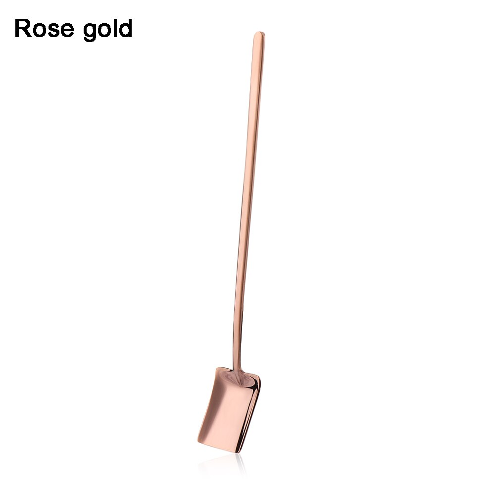 1PC Rvs Vierkante Schop Koffielepel Lange Steel Roeren Scoop Dessert Bestek Melk Thee Cafe Bestek: rose gold