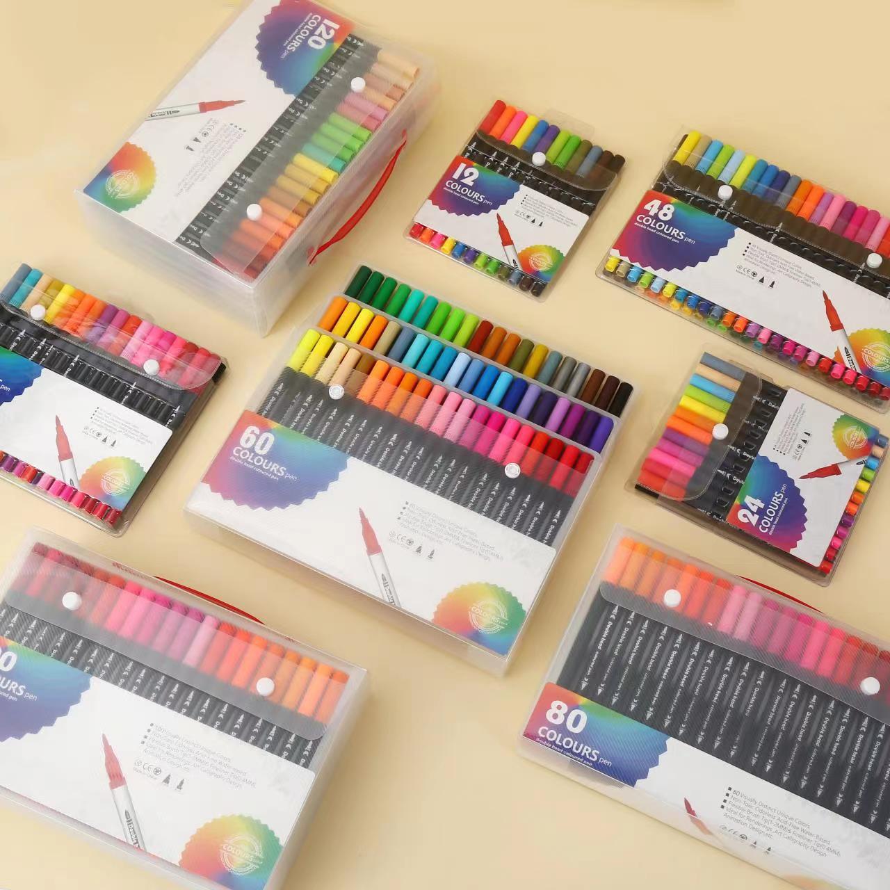 12/24/36/60/80/100/120 Colors Dual Markers Brush Pen Fine Double Tip Art Marker Coloring Hand Lettering Drawing School Supplied