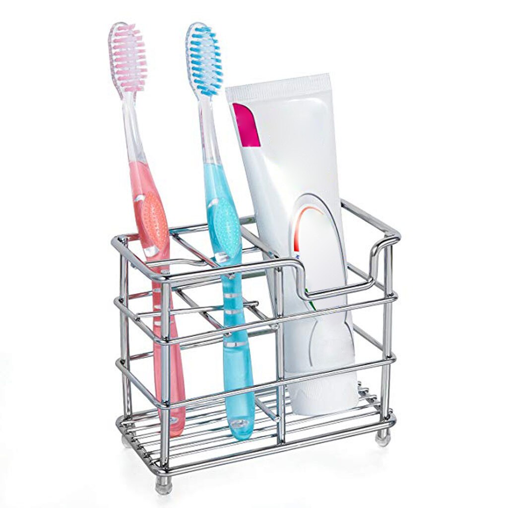 Toothbrush Holder Stainless Steel Multifunction Practical Bathroom Toothpaste Holder Stand Vertical Toothbrush Holder Storage
