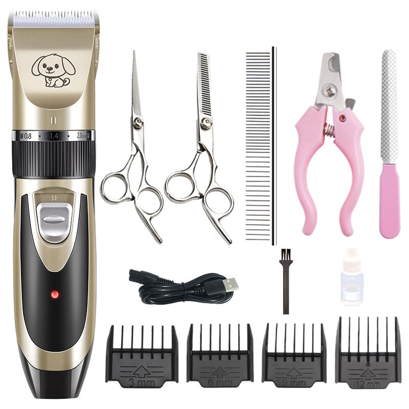 Hond Clipper Professionele Elektrische Pet Hair Trimmer Voor Honden Katten Grooming Elektrische Scheerapparaat Set Kat Haar Snijden Remover Machine: Gold set-G