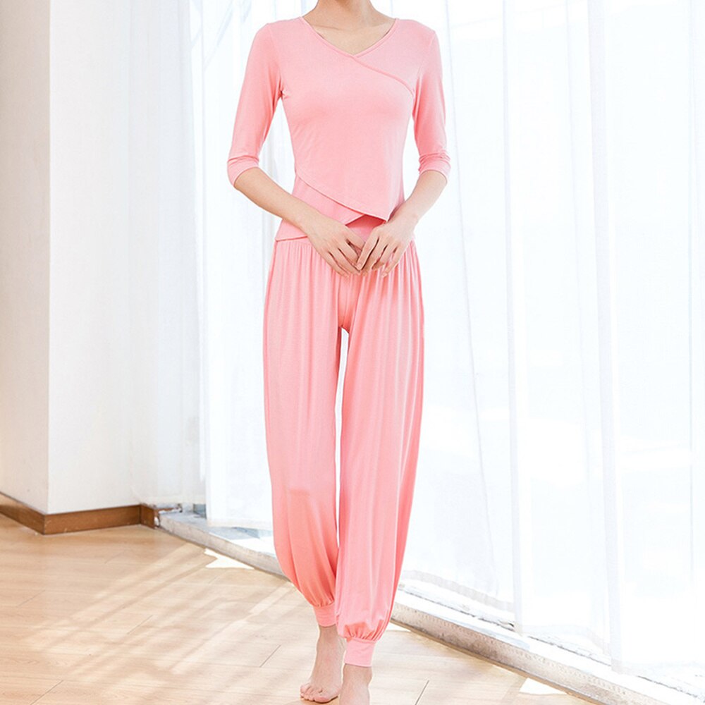 1 Set Loose Yoga Outfits Chic Fine Activewear Fitness T-shirt Pants Half Sleeve Clothes Workout Kit