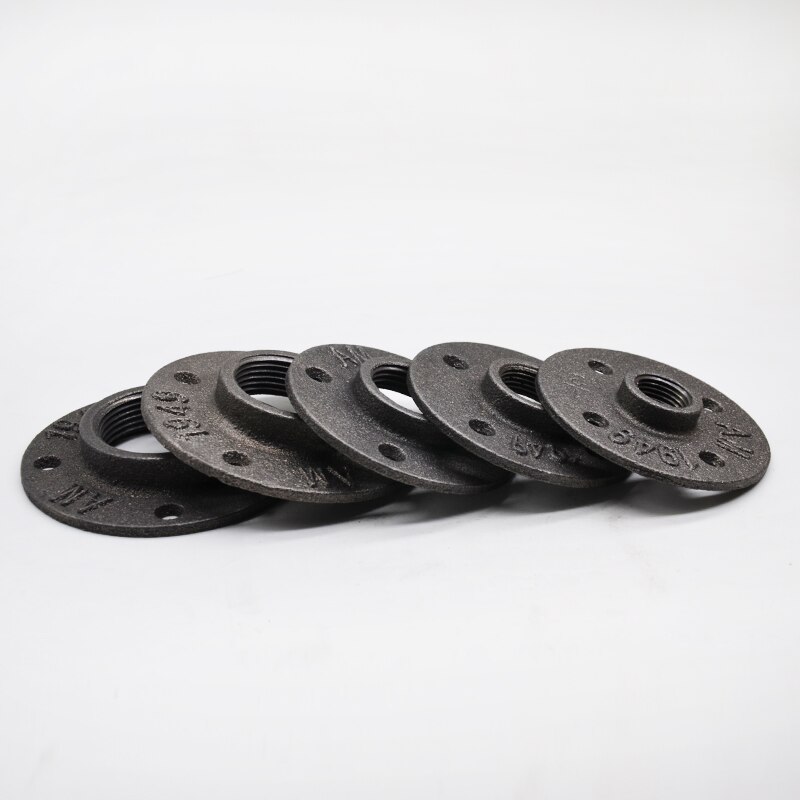 Accesorios de tubería de hierro fundido, reborde de pared/suelo de hierro maleable, negro decorativo, BSP, agujero roscado, 1/2 &quot;, 3/4&quot;, 1 ud.