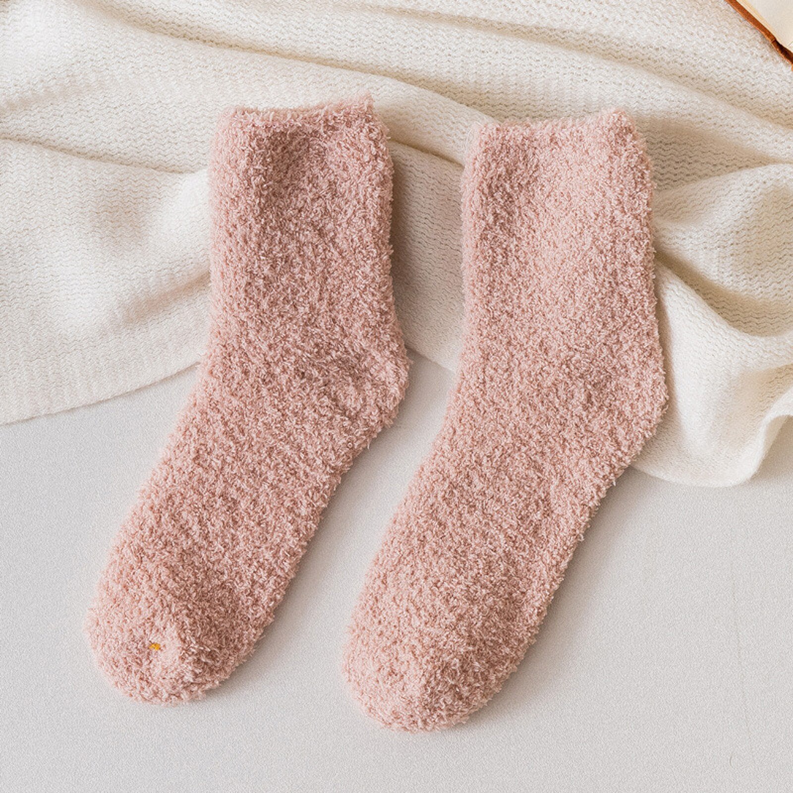 Coral Fleece Socks With Thicker And Warmer Floor Socks For Women In Solid Colors Sweet and lovely, warm and comfortable: L
