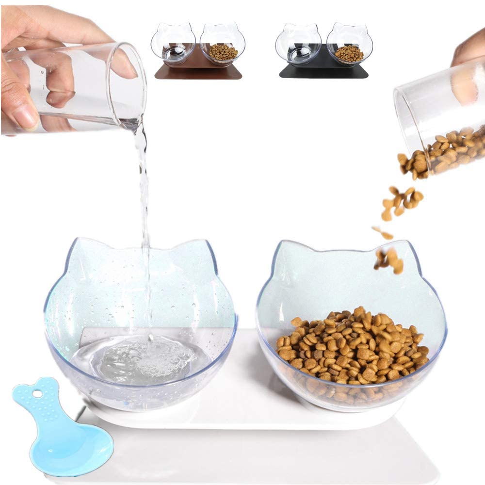 Orthopedic Anti Vomiting Cat Feeder 15 ° Inclined Dog Bowl Transparent AS Material Non Slip Protection Cervical Pet Great