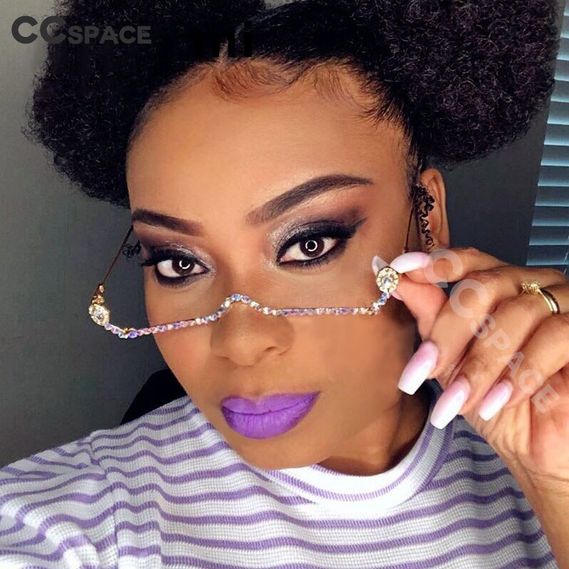 47163 Water Pendant Half Frame Rhinestone Glasses Frame Women Diamond Chain Ladies Shades Lensless Handmade Eyewear