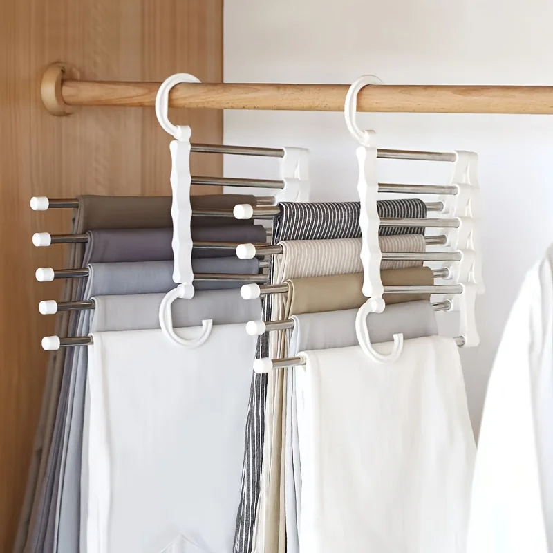 5in1 Magic Broekrek Hangers Rvs Opvouwbare Broek Rek Hanger Planken Slaapkamerkast Organizer Garderobeopslag