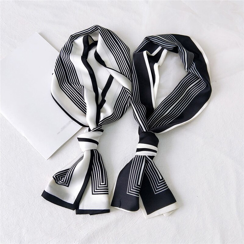 Women Neck Scarf Diy Hair Tie Hairbands Euro Style Skinny Wristband Narrow Long Striped Scarves Handbag Ribbon