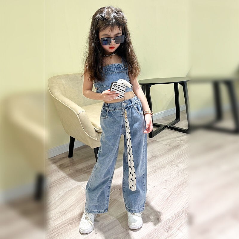 Kinderkleding Meisjes Pakken Lente 2022 Kinderen Denim Sets Vest + Jeans Broek Kind Casual Herfst Solid Kleding 4 5 6 8 10 12Yers