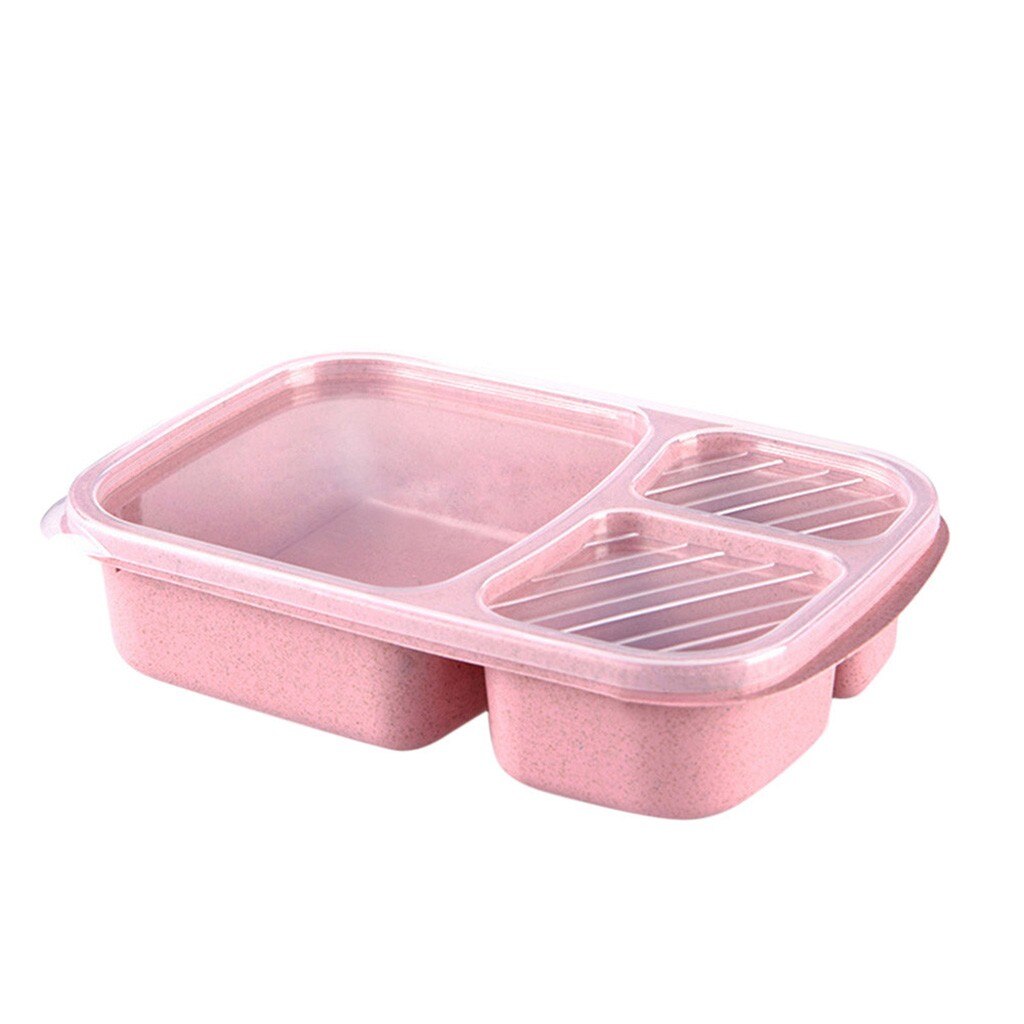 3 Grids Tarwe Magnetron Bento Draagbare Lunchbox Picknick Sushi Fruit Voedsel Container Opbergdozen Case Container Organizer # LR1