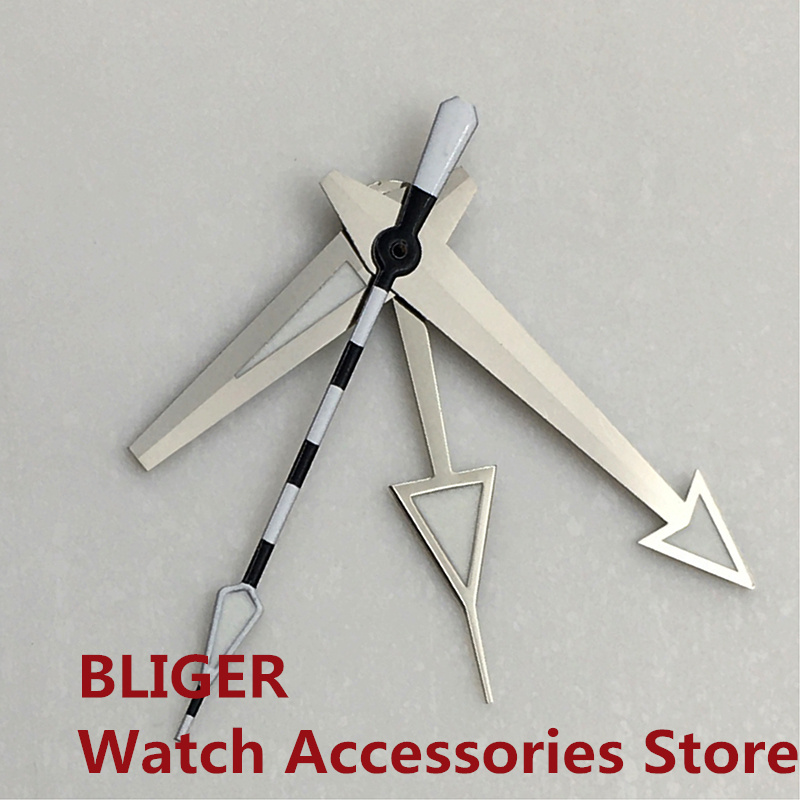 BLIGER Silver Watch Hands Red Blue Green GMT Pointers Fit NH34 Movement Green Luminous 4 PCS: Light gray