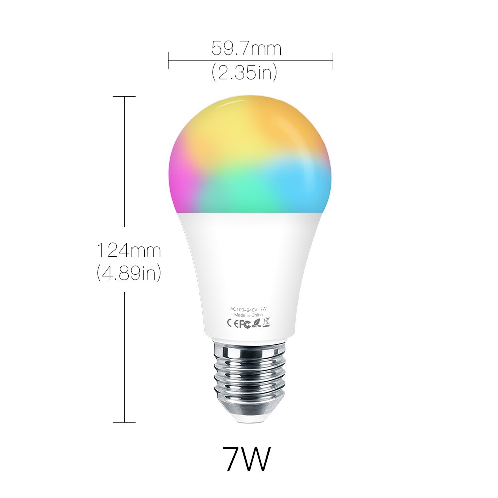 WiFi Smart LED Dimmable Lamp 7W,RGB ,Smart Life Tuya App Remote Control Work with Alexa Echo Google Home,E27