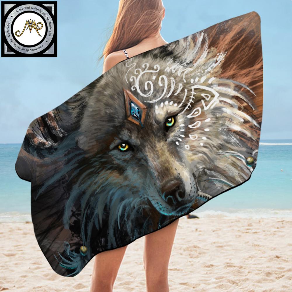 Wolf Warrior by SunimaArt Bath Towel Bathroom Microfiber Beach Towel Tribal Wolf Summer Blanket Wild Animal Adult Shower Towel