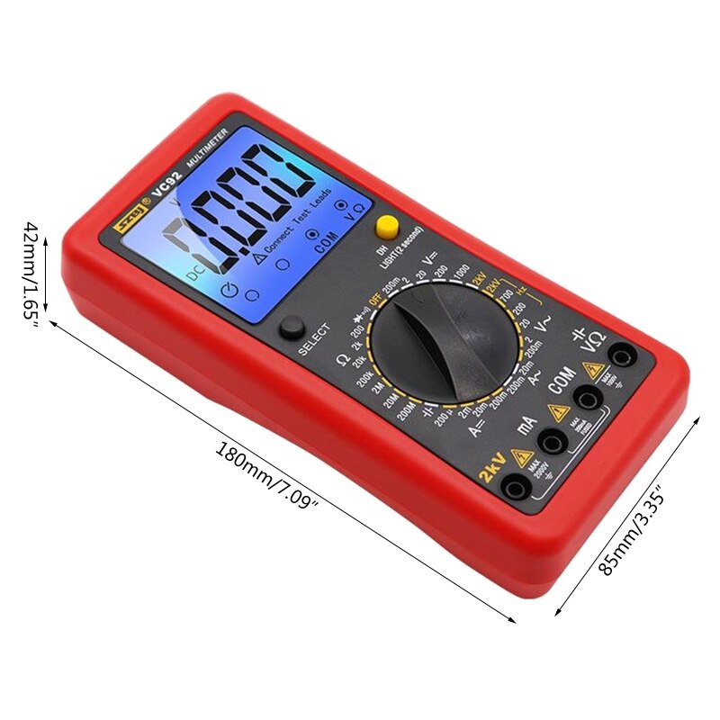 Digital Multimeter with DC AC Voltmeter &amp; Ohm Volt Amp Tester Measures Voltage Current Resistance Meter 2KV High Voltage Q84D