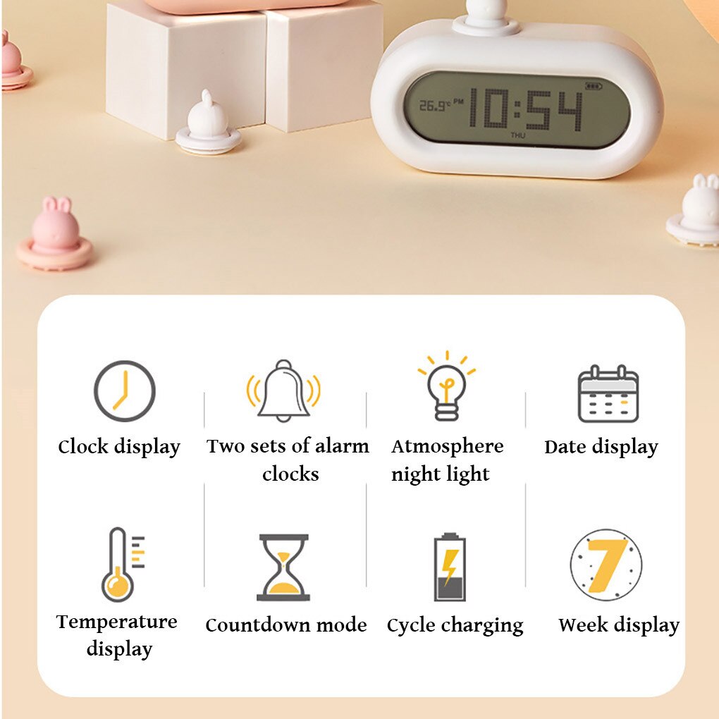 Cute Cartoon Alarm Clock Kids Digital Alarm Clock Cartoon Night Light Bedroom Kitchen Night Light Silent Desktop Lamps