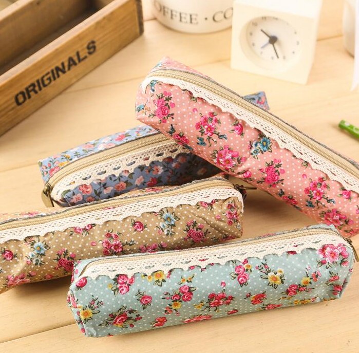 1 Stks/partij Mini Retro Bloem Bloemen Lace Etui Pen Zak Multifunctionele Rits Potlood Houder Tas briefpapier