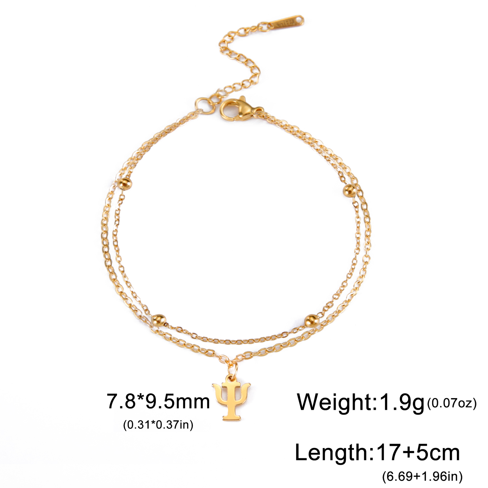 Lucktune-pulsera con colgante de símbolo de psicología PSI para mujer, cadena de cuentas de acero inoxidable, pulsera con dijes de letras griegas, de joyería: Color dorado
