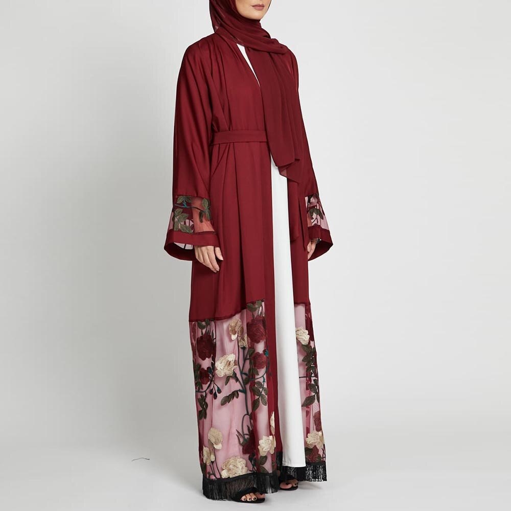Midden-oosten ramadan kimono borduurwerk arabische cardigan kaftan islamitische kleding moslim vrouwen jurken open abaya dubai