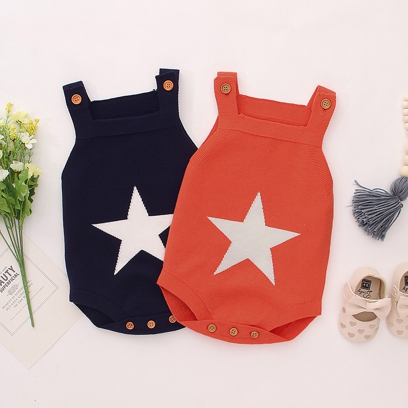 Neugeborenen Baby Bodys Sommer Für Jungen Mädchen Onesie Stern Gestrickte Kleinkind Overall ärmellos Kleinkind Overall freundlicher Körper oben