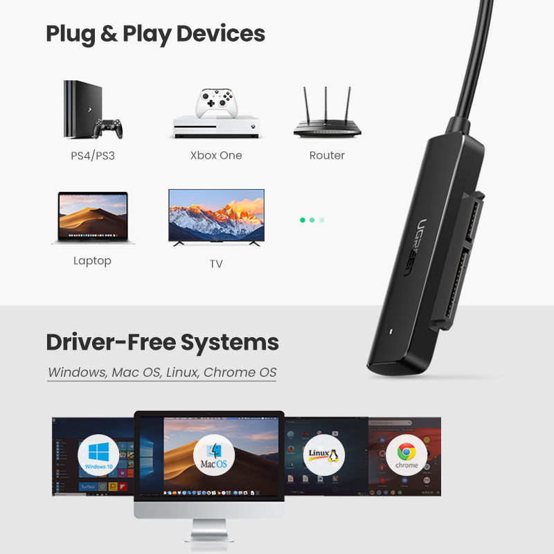 Ugreen usb 3.0 sata kaapeli 5 gbps usb to sata sovitin muunnin 2.5 ulkoiselle kiintolevylle hdd ssd kiintolevysovitin sata kaapeli