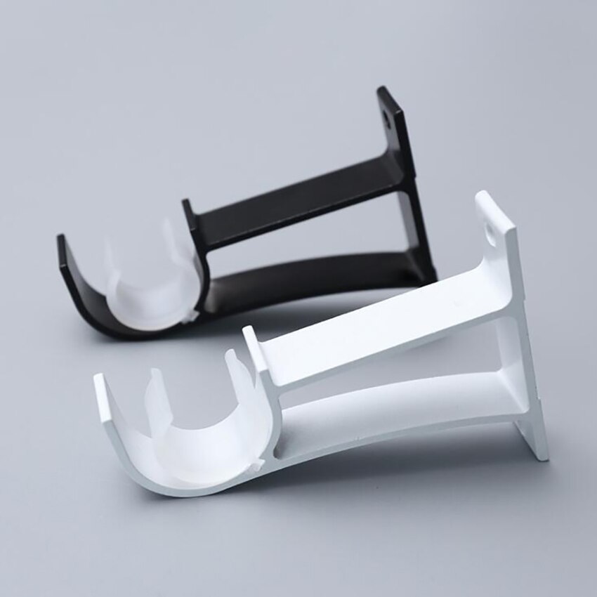 Wall/ Ceiling Mount Curtain Drapery Rod Bracket Heavy Duty Single Curtain Rod Brackets Holders Curtain Accessories, Black, White