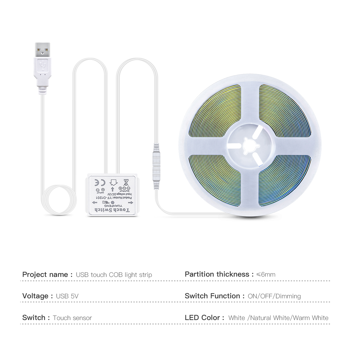Espejo de maquillaje para baño, lente de cristal, tira de luz LED COB de 5V, alimentado por USB, interruptor regulable con Sensor táctil de tocador de pared Penetrable