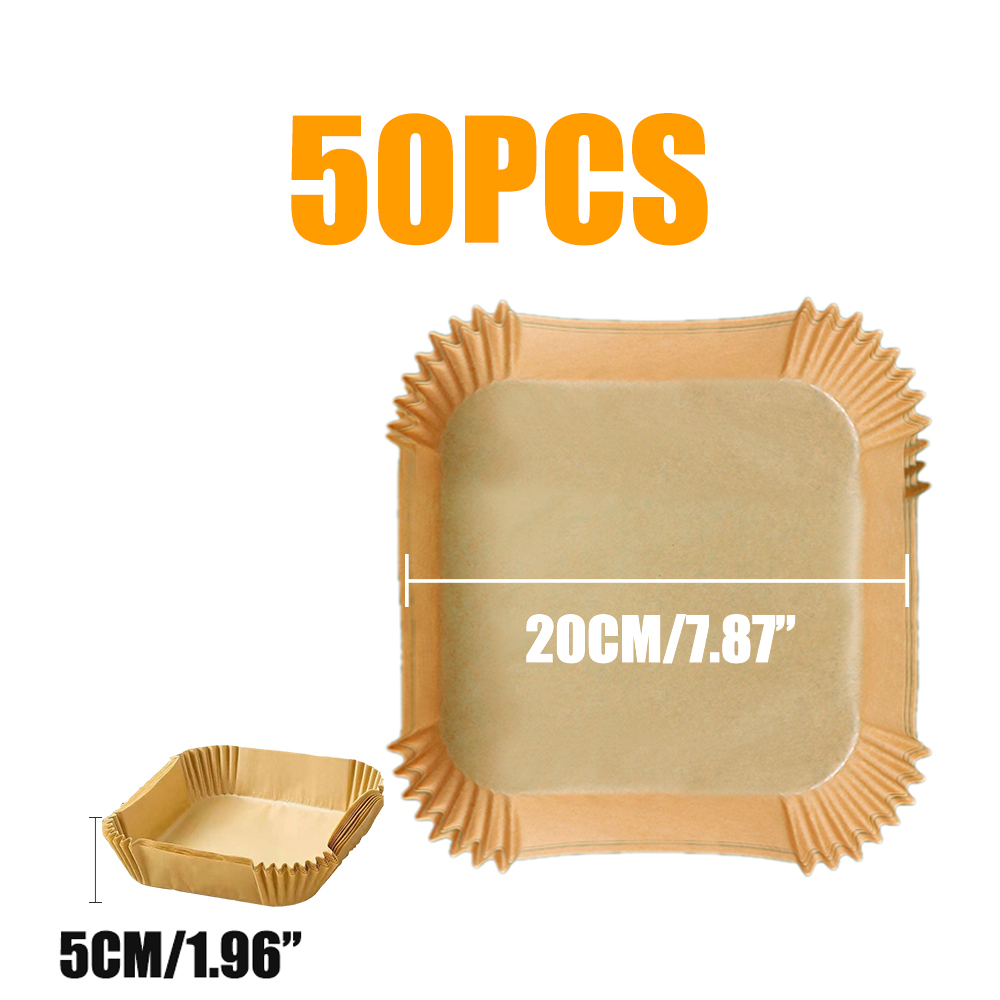 Revêtement en papier de cuisson jetable pour friteuse à air rectangulaire, plateau en papier d'huile de silicone antiadhésif de alimentaire, four à micro-ondes, cuiseur de cuisine: kaki foncé