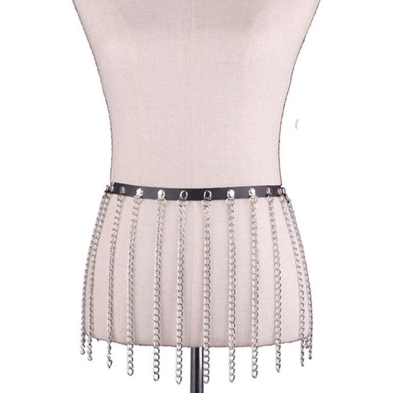 Streetwear punk PU cinture in pelle nappa donna trasparente nero moda catena in metallo gotico cinture a vita alta da donna