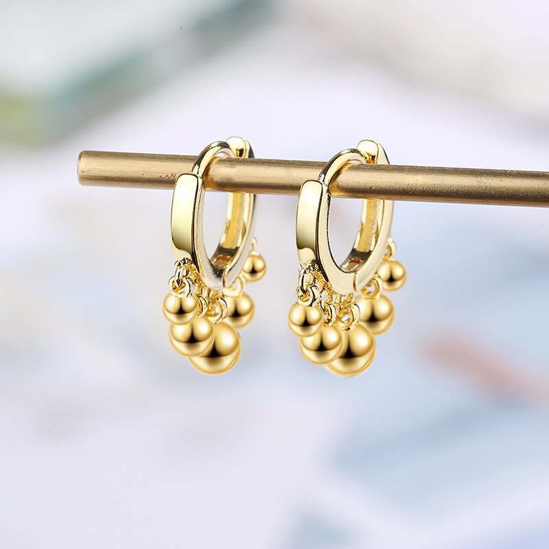 Pendientes de aro bohemios para mujer, aretes con borlas geométricas de estrella dorada/blanca, joyería de superior: Ball Golden