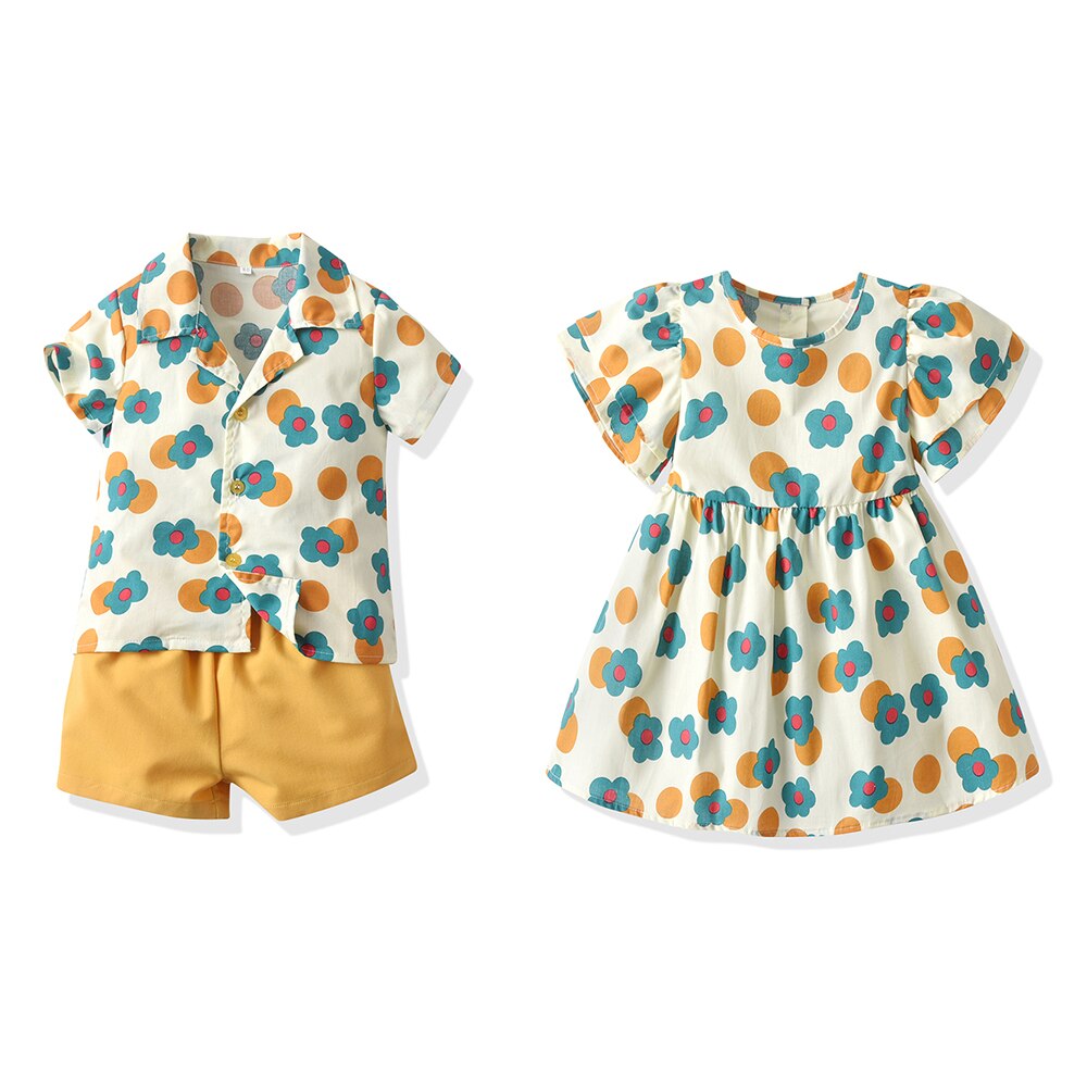 Conjunto de ropa de cumpleaños para niños y niñas, conjunto de Top y Top con estampado Floral de hermanos y hermanas, traje informal + vestido de tutú de princesa