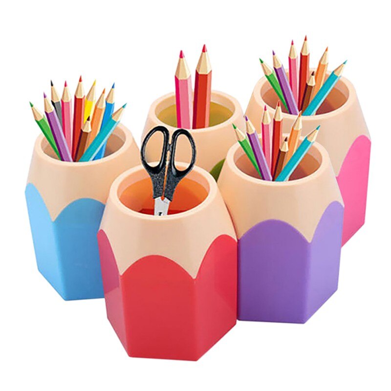 5pcs/set Pencil Shape Pen Holder Funny Pencil Pot Makeup Brush Holder Stationery Storage Organizer Desk Tidy Container