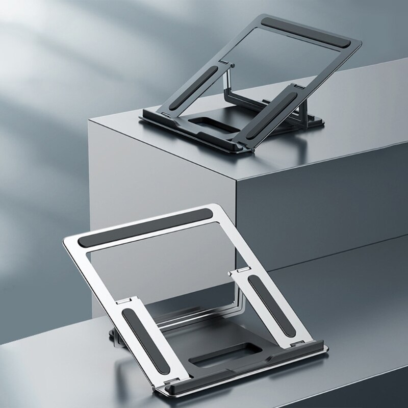 1Pc Laptop Stand Portable Folding 4-Speed Adjustable Ultra-Thin One-Piece Stand (Silver/White) Computer Stand Riser Adjustable