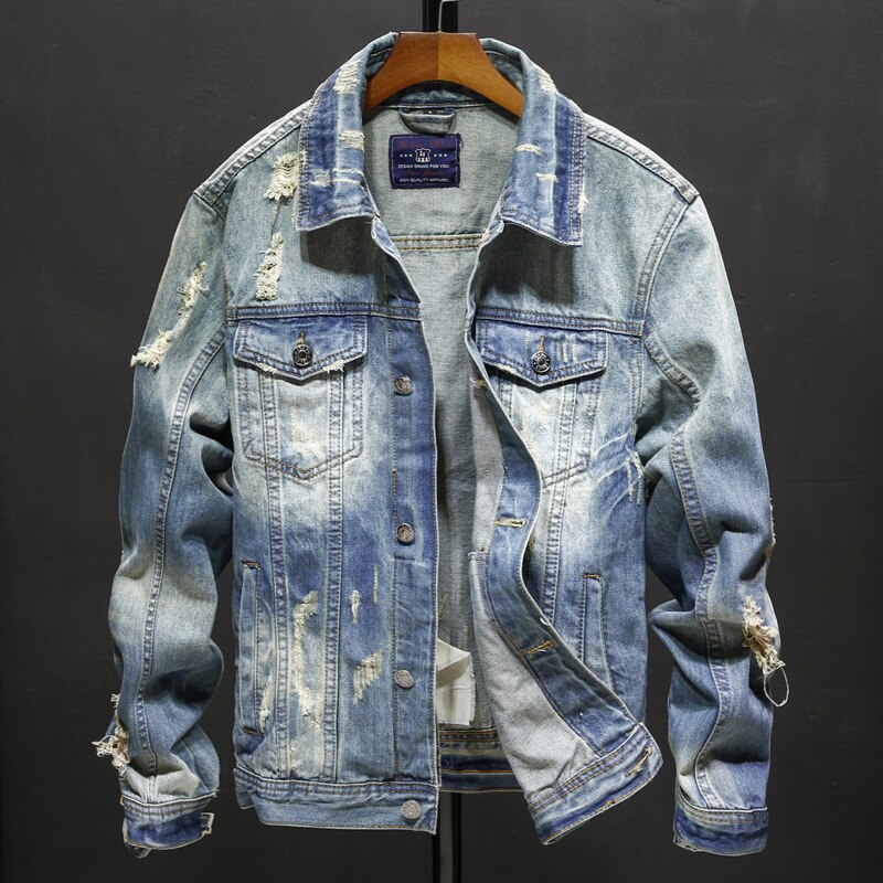 Denim Jackets Men Cowboy Slim Fit Bomber Jacket Men's Ripped Jean Jacket Hip Hop Streetwear Tops Jaqueta Jeans Masculina S-3XL