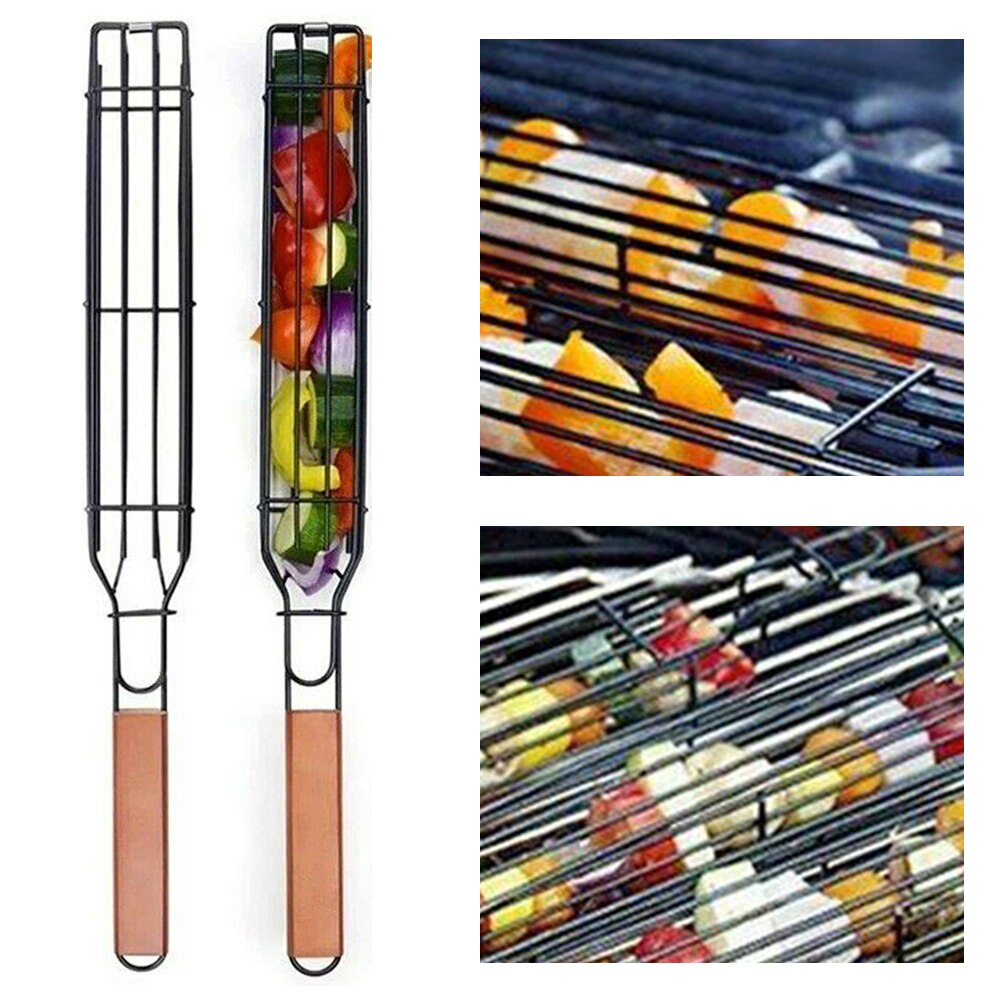 BBQ Grill Mesh Stainless Steel Barbecue Grilling Basket Portable Fish Grilling Mesh Barbecue Basket BBQ Tool Kitchen Accessories