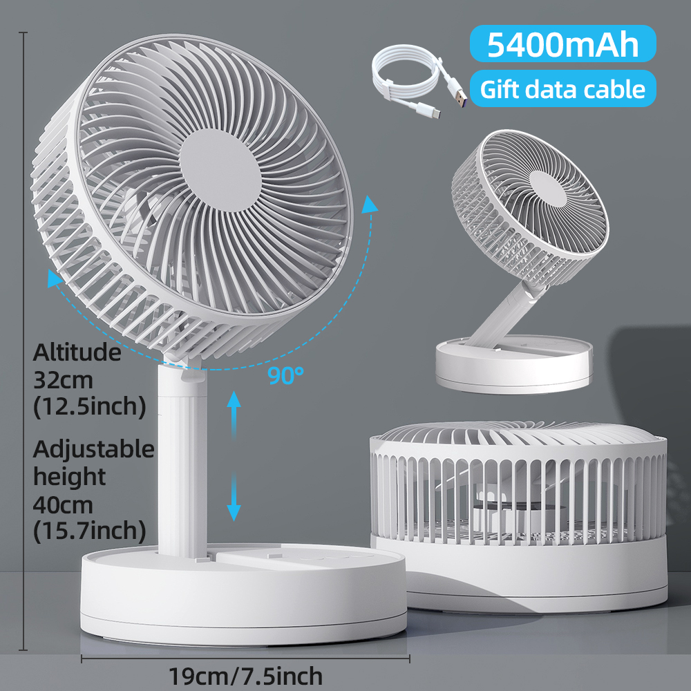KASYDoFF Tragbarer oszillierender Schreibtischventilator, 8 Zoll und 5400 mAh USB-batteriebetriebener Ventilator mit 4 Geschwindigkeiten und starkem Luftstrom, faltbar, persönlich: Weiß