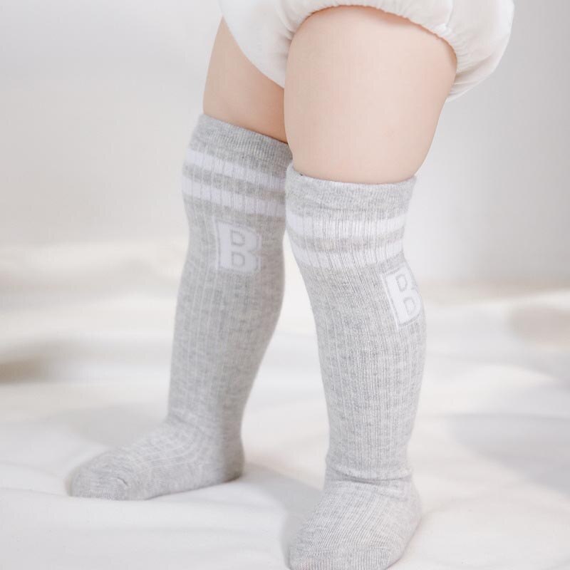 Meias listradas para bebês, meias listradas de algodão para outono e inverno, para recém-nascidos: gray