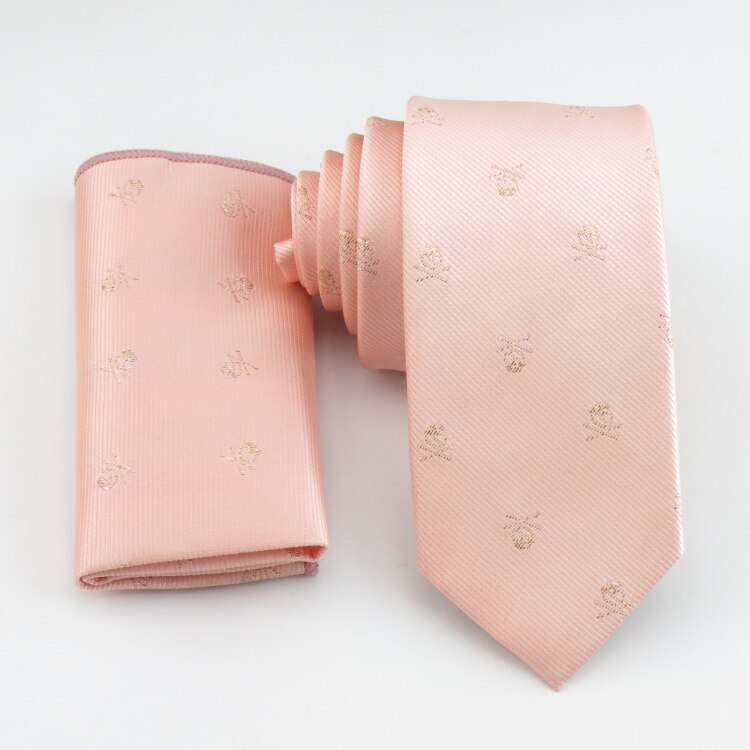 Ljus orange rosa slips setguld skalle fluga liten fickhandduk grunt rosa smala slipsar cravata mans slips: Slipsficka fyrkantigt