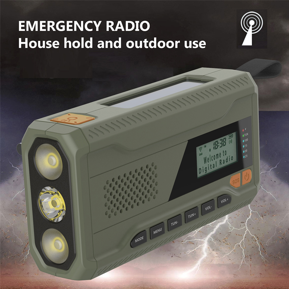 Portable DAB FM Radio with Flashlight Emergency Weather Radio Bluetooth Speaker Solar Hand Crank Radio Receiver for Camping