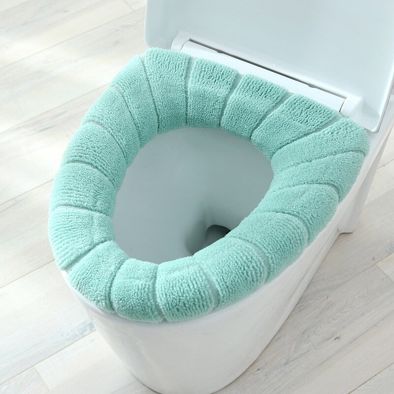 Vintervarmt toiletsædebetræk nærskammelmåtte 1 stk vaskbart badeværelsestilbehør strikning ren farve blød o-formet pude toiletsæde: Grøn