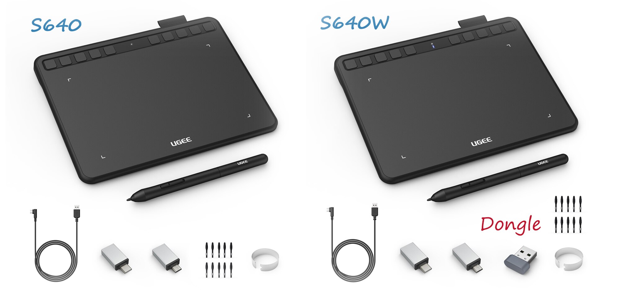 UGEE – tablette graphique sans fil S640/S640W, 8192 niveaux, 5080LPI, avec stylet numérique, sans batterie, pour MAC/Android/Windows